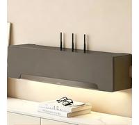 HEFJIAYCIQ Étagère en Bois pour Routeur, Meuble De Rangement Mural pour Modem Wi-FI, avec Cache-Câbles, Multiprise Et Boîtier De Rangement,Gris,23.6x7.9x7.9in
