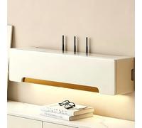 HEFJIAYCIQ Étagère en Bois pour Routeur, Meuble De Rangement Mural pour Modem Wi-FI, avec Cache-Câbles, Multiprise Et Boîtier De Rangement,Blanc,23.6x7.9x7.9in