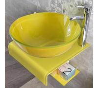 HEFJIAYCIQ Lavabo En Verre Trempé, Lavabo Rond Mural Pour Vestiaire/Salle De Bain, Support En Acier Inoxydable Avec Robinet Et Vidage Combinés,Yellow 1,42cm