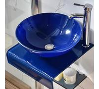 HEFJIAYCIQ Lavabo En Verre Trempé, Lavabo Rond Mural Pour Vestiaire/Salle De Bain, Support En Acier Inoxydable Avec Robinet Et Vidage Combinés,Blue 1,31cm