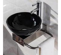 HEFJIAYCIQ Lavabo Rond En Verre Trempé, Lavabo Mural Pour Salle De Bains, Meuble-Lavabo Et Petit Lavabo De Comptoir Pour Hôtel,Noir,31cm