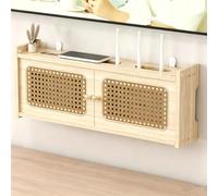 HEFJIAYCIQ Meuble De Rangement en Bois pour Routeur Wi-FI, Boîtier Mural À Forte Capacité De Charge, Étagère De Rangement pour Le Salon, Le Bureau Ou La Chambre À Coucher,Natural 2,23.6x4.5x9.1in