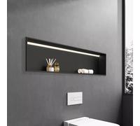 HEFJIAYCIQ Niche De Douche À Éclairage LED, Niches Murales En Acier Inoxydable Avec Éclairage, Sans Carrelage, Étagère De Rangement Encastrée Étanche Pour Salle De Bain,Noir,32x12.5x92cm