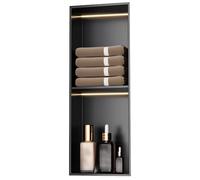 HEFJIAYCIQ Niche De Douche avec Bandes Lumineuses LED, Organisateur De Rangement Étanche en Acier Inoxydable, Éclairage De Salle De Bain Armoire Murale Encastrée,2tier Black,28x12.5x70cm