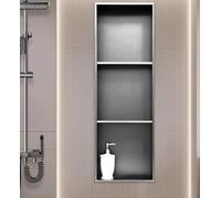 HEFJIAYCIQ Niche De Douche En Acier Inoxydable 304, Pas Besoin De Carreaux Étagères Étanches À 3 Ou 4 Niveaux, Rangement Encastré Pour Salle De Bain Et Douche,3 tier gray,28x12.5x90cm