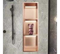 HEFJIAYCIQ Niche De Douche Encastrée À LED En Acier Inoxydable, Armoire Murale De Salle De Bain Sans Carrelage Nécessaire, Étagère De Rangement À Montage Par Le Haut,3tier brass,28x12.5x90cm