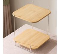 HEFJIAYCIQ Organisateur De Comptoir d'angle, Organisateur À 2 Niveaux avec Structure Métallique Et Cloison en Bambou, Plateau De Maquillage Étagère À Épices pour Cuisine,Beige 2,31x31x39cm