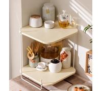 HEFJIAYCIQ Organisateur De Comptoir d'angle, Organisateur À 2 Niveaux avec Structure Métallique Et Cloison en Bambou, Plateau De Maquillage Étagère À Épices pour Cuisine,White 1,31x31x39cm
