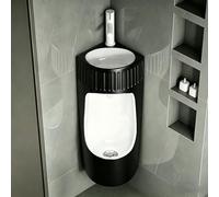 HEFJIAYCIQ Urinoir En Céramique Avec Robinet Coulissant, Urinoir Mural Commercial Anti-Éclaboussures, Pour Salles De Bains Domestiques, Hôtels Et Lieux Publics,Black 1,33x24x71cm