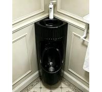 HEFJIAYCIQ Urinoir En Céramique Avec Robinet, Urinoir Mural Résistant Aux Éclaboussures, À Usage Professionnel, Pour Hommes, Pour La Maison, Le Bureau, Les Bars Et Les Toilettes,Black 2,33x24x71cm