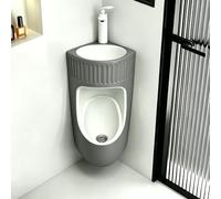 HEFJIAYCIQ Urinoirs Pour Hommes Anti-Éclaboussures Avec Robinet, Urinoirs Muraux En Céramique À Usage Professionnel Avec Lavabo, Gain De Place Pour La Salle De Bains,Gris,33x24x71cm