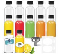 HEFTMAN Lot de 12 bouteilles à shot vides en verre avec couvercles de 60 ml avec 3 entonnoirs et étiquettes réutilisables