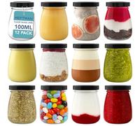HEFTMAN Lot de 12 petits bocaux en verre avec couvercles - 100 ml - Vides et hermétiques - Avec couvercles - Anti-fuite - Pour pudding, yaourt, miel, confiture avec couvercles - 100 ml