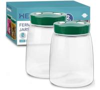 HEFTMAN Lot de 2 bocaux de fermentation avec aération 1 voie d'aération - 1,4 l, 2 pots de fermentation (vert)