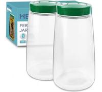 HEFTMAN Lot de 2 bocaux de fermentation avec aération 1 voie d'aération - 2,2 litres - 2 pots de fermentation (vert)