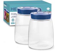 HEFTMAN Lot de 2 bocaux de fermentation avec évent d'air 1 voie, 1,4L Bleu | Bocal en Verre Pots de Fermentation pour kéfir, kimchi, choucroute, levain