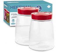 HEFTMAN Lot de 2 bocaux de fermentation avec évent d'air 1 voie, 1,4L Rouge