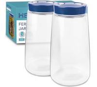 HEFTMAN Lot de 2 bocaux de fermentation avec évent d'air 1 voie, 2,2L Bleu | Bocal en Verre Pots de Fermentation pour kéfir, kimchi, choucroute, levain