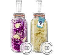HEFTMAN Lot de 2 bocaux de fermentation avec sas - 2 L pour une fermentation sûre pour kéfir, kimchi, choucroute, levain - Couvercles en silicone et poids de fermentation - Bocaux de fermentation (lot