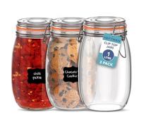 HEFTMAN Lot de 3 Bocaux en Verre 1L avec Couvercles Hermétiques
