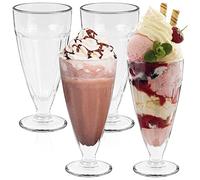 HEFTMAN Lot de 4 Coupe a Glace - Verre Milkshake Transparent 350 ml pour Knickerbocker Glory, Coupes à Dessert, Rétro, Lavables au Lave-Vaisselle (4 PCS)