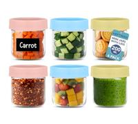 HEFTMAN Lot de 6 Pots de Petit-Déjeuner avec Couvercles, 200ml | pour Boîte à Déjeuner, Conservation des Aliments, Sauces, Fruits, Bocaux Hermétiques en Verre