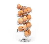 HEFTMAN Support à œufs en spirale argenté - Rangement autonome pour œufs de cuisine pouvant contenir jusqu'à 32 œufs - Base antidérapante - Gardez les œufs dans la date et roulez le distributeur