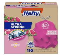 Hefty Lot de 110 sacs poubelle de cuisine ultra résistants de 40 litres, résistants aux fuites, aux perforations et aux déchirures, contrôle continu des odeurs, rose, parfum pastèque Fabuloso