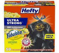 Hefty Lot de 50 grands sacs poubelle polyvalents ultra résistants, noir, parfum citron Fabuloso, 30 gallons