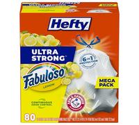 Hefty Lot de 80 grands sacs poubelle de cuisine ultra résistants, parfum Fabuloso citron, 40 l