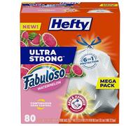 Hefty Lot de 80 sacs poubelle de cuisine ultra résistants de 50 litres, grands sacs poubelle de cuisine résistants aux fuites, aux perforations et aux déchirures, contrôle continu des odeurs, blanc