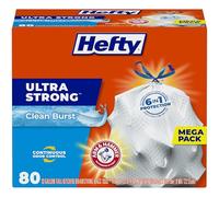 Hefty Lot de 80 sacs poubelle ultra résistants (Clean Burst, cordon de serrage haut pour cuisine, 40 litres)
