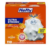 Hefty Ultra Strong Tall Kitchen Trash Bags, Citrus Twist, 13 Gallon, 110Count