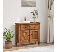 HEFZGDB Armoire d'appoint en bois vieilli avec traces d'usure et aspect rustique - Buffet en bois massif fait à la main de style vintage avec 2 tiroirs et 2 portes