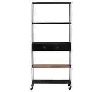 HEFZGDB Bibliothèque - 80 x 35 x 180 cm - Bois de manguier brut et fer - Étagère de cuisine - Étagère CD - Multifonction - Pour bureau, chambre à coucher, bibliothèque
