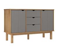 HEFZGDB Buffet OTTA - Marron et gris - 113,5 x 43 x 73 cm - En bois massif de pin - Armoire de rangement pour cuisine, buffet, salon, salle à manger