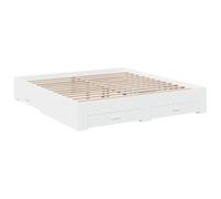 HEFZGDB Cadre de lit avec tiroirs - Blanc - 200 x 200 cm - En bois - Pour chambre d'amis, auberge, salon, chambre à coucher