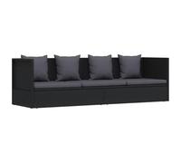 HEFZGDB Canapé-lit de jardin avec coussins en polyrotin noir, lit de salon résistant aux intempéries avec cadre en acier et fonction réglable, coussin inclus pour un confort extérieur