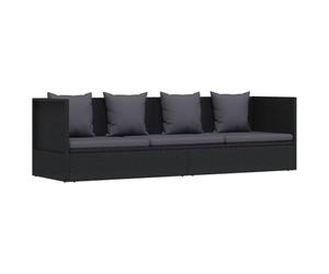 HEFZGDB Canapé-lit de jardin avec coussins en polyrotin noir, lit de salon résistant aux intempéries avec cadre en acier et fonction réglable, coussin inclus pour un confort extérieur