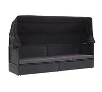 HEFZGDB Canapé-lit d'extérieur avec toit en polyrotin noir, lit de jardin, chaise longue de plage, convient pour piscine, terrasse, jardin.