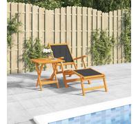 HEFZGDB Chaise longue de jardin classique avec table en bois d'acacia massif et textilène, dossier réglable, pliable pour un rangement peu encombrant, matériau résistant à l'eau