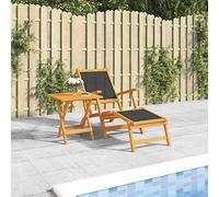 HEFZGDB Chaise longue de jardin classique avec table en bois d'acacia massif et tissu textilène - Dossier réglable, design pliable pour terrasse et cour - Robuste