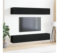 HEFZGDB Ensemble de 4 meubles TV en chêne noir pour montage mural avec beaucoup d'espace de rangement et design robuste pour une unité de divertissement moderne