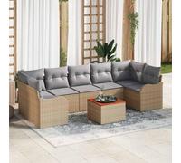 HEFZGDB Ensemble de canapé de jardin 8 pièces en polyrotin beige et gris clair avec espace de rangement et design modulaire pour terrasse, jardin, salon d'extérieur
