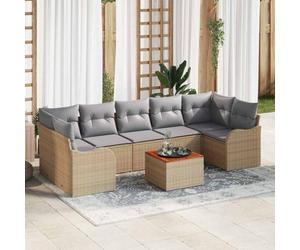 HEFZGDB Ensemble de canapé de jardin 8 pièces en polyrotin beige et gris clair avec espace de rangement et design modulaire pour terrasse, jardin, salon d'extérieur