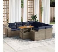 HEFZGDB Ensemble de canapé de jardin 9 pièces avec coussins gris en polyrotin, rangement résistant aux intempéries et table réglable, groupe de canapé en rotin synthétique avec espace de rangement