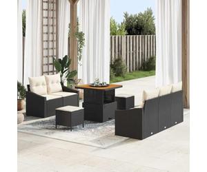 HEFZGDB Ensemble de canapé de jardin avec coussins - 8 pièces - Noir - En rotin synthétique - Avec table réglable en hauteur et coussins résistants aux intempéries - Pour terrasse, balcon, jardin