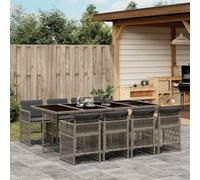 HEFZGDB Ensemble de salle à manger de jardin 9 pièces avec coussins gris en polyrotin, chaises pliantes en forme de cube peu encombrante, fauteuils de jardin confortables avec housses amovibles, table