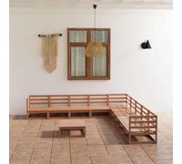 HEFZGDB Ensemble de salon de jardin 10 pièces en bois massif de pin marron miel, design robuste en palette, canapé pour terrasse et jardin, meubles d'extérieur résistants aux intempéries avec hauteur