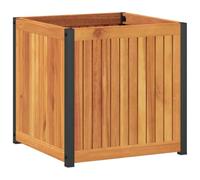 HEFZGDB Jardinière - 45 x 45 x 44 cm - En bois massif d'acacia et acier - Pot de fleurs d'extérieur - Grand pot d'intérieur pour plantes d'intérieur - Pour jardin, parc, balcon, cour